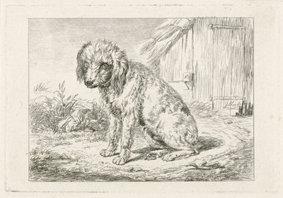 Seated Dog by a Barn by Johannes Mock