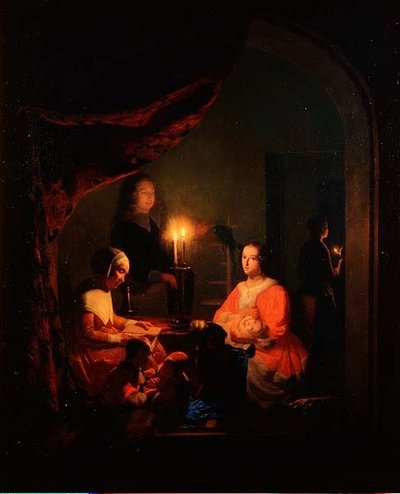 A Family in a Candlelit Interior by Johannes Rosiere