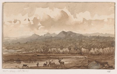 Mountain Landscape with Deer by Johannes Tavenraat (signed by artist)