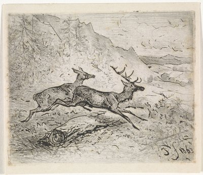 Two Running Deer by Johannes Tavenraat