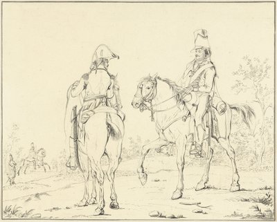 Two French Cavalrymen on Horseback by Johannes Vinkeles
