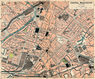 Central Manchester, 20th Century by John Bartholomew