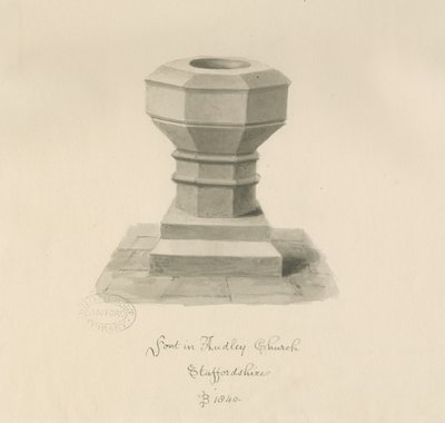 Font at Audley Church by John Buckler