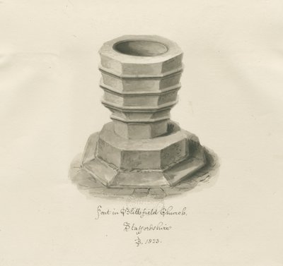 Font in Blithfield Church by John Buckler
