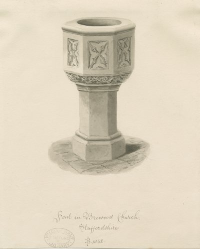 Font in Brewood Church by John Buckler
