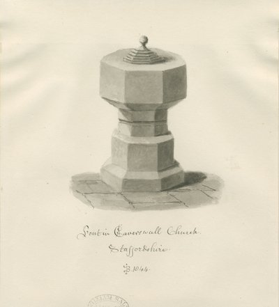 Font in Caverswall Church by John Buckler