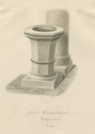 Font in Chebsey Church by John Buckler