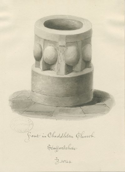 Font in Cheddleton Church by John Buckler