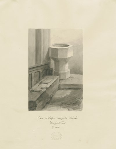 Font in Clifton Campville Church by John Buckler