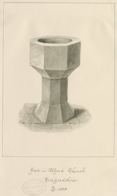 Font in Elford Church by John Buckler