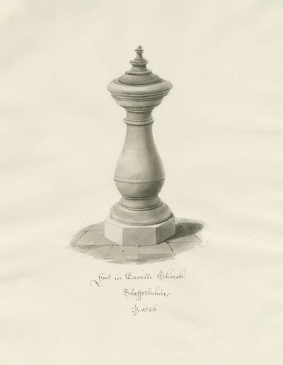 Font in Enville Church by John Buckler