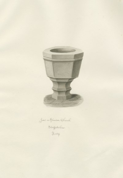 Font in Grindon Church by John Buckler