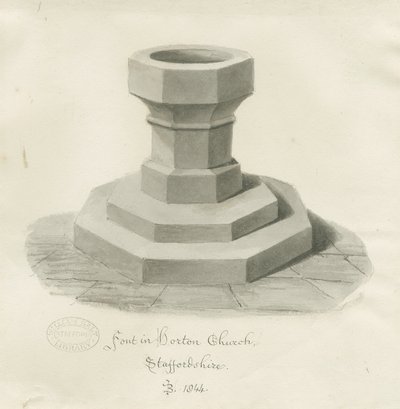 Font in Horton Church by John Buckler
