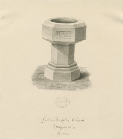 Font in Lapley Church by John Buckler