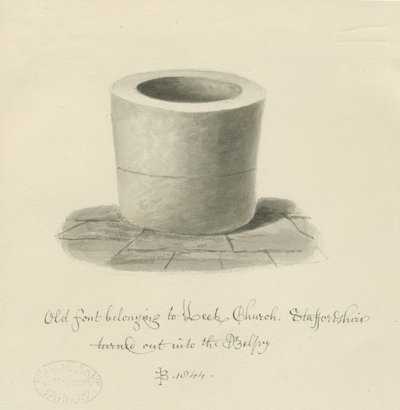 Font in Leek Church by John Buckler