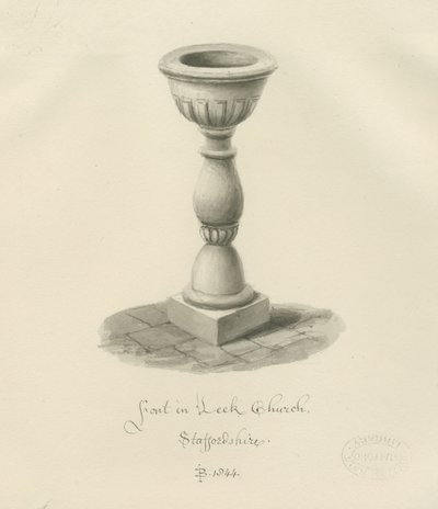 Font in Leek Church by John Buckler