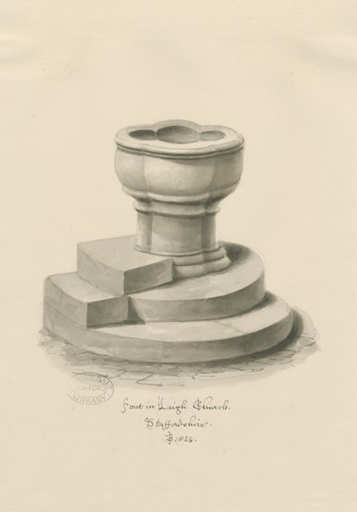 Font in Leigh Church by John Buckler