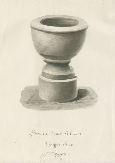 Font in Maer Church by John Buckler