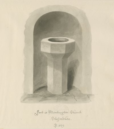 Font in Marchington Church by John Buckler