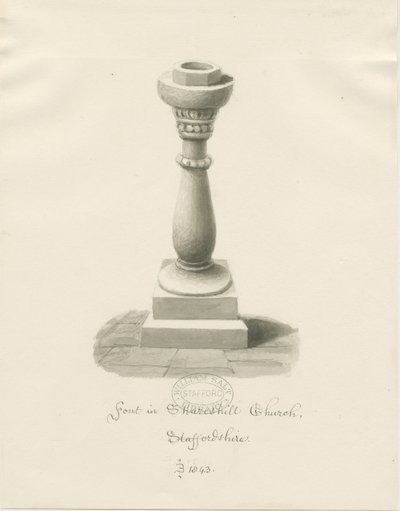 Font in Shareshill Church by John Buckler