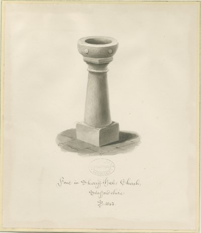 Font in Sheriffhales Church by John Buckler