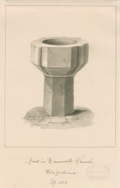 Font in Tamworth Church by John Buckler