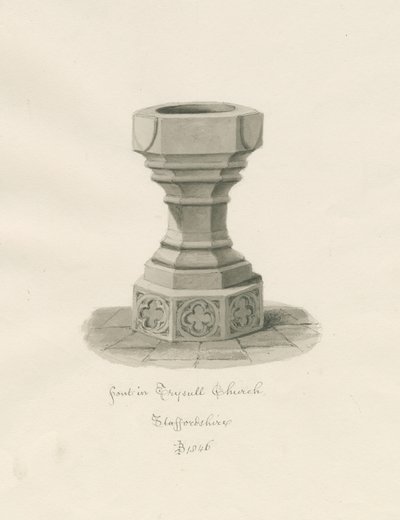 Font in Trysull Church by John Buckler
