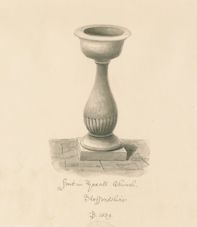 Font in Yoxall Church, 1839 by John Buckler