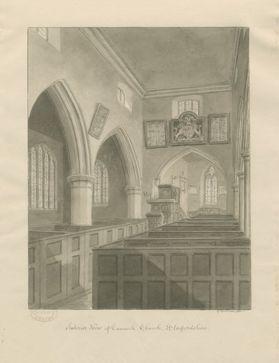 Interior of Cannock Church: Sepia Drawing by John Buckler