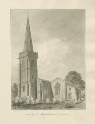 Rolleston Church: sepia drawing by John Buckler