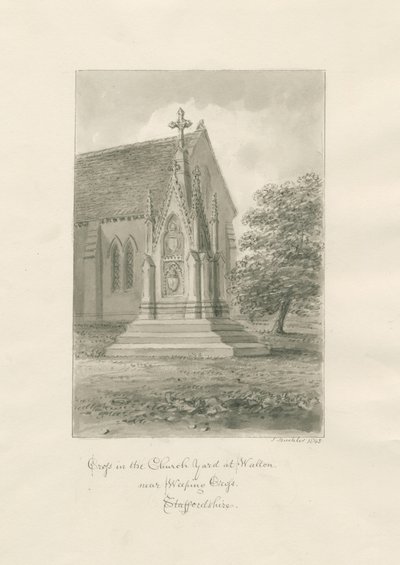 Walton-on-the-Hill Church - Church-yard Cross: sepia drawing by John Buckler