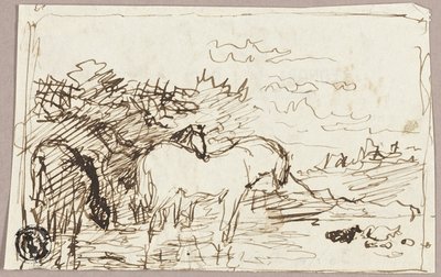 Sketch of Horses Standing in Water by John Burnet