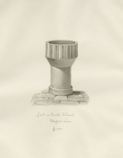 Font in Enville Church by John Chessell Buckler
