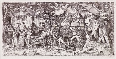 Wine barrel drawn by four tigers by John Duncan