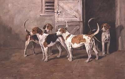 Four Hounds by a Stable Door by John Emms