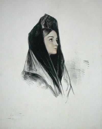 Girl in a Mantilla, Seville by John Frederick (after) Lewis