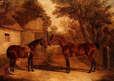 Bay Hunters Outside a Farmhouse by John Frederick Herring Senior