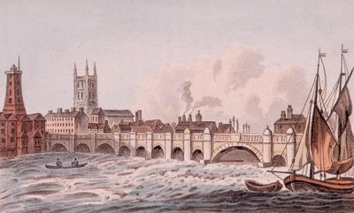 London Bridge Old, London, 1823 by John Hassall