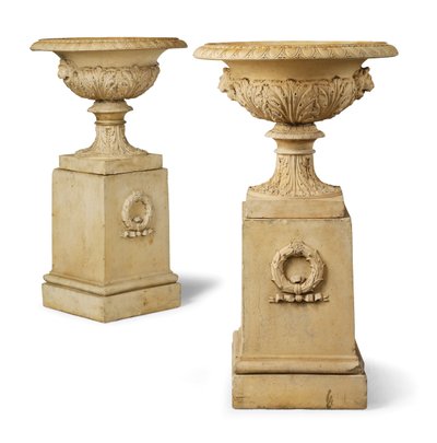 Pair of Urns and Pedestals by John Marriott Blashfield
