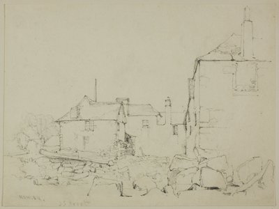 Houses and Stone Wall, Newlyn by John Skinner Prout