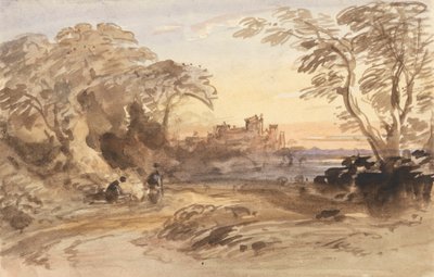 Landscape with Figures and Distant Castle by John Varley