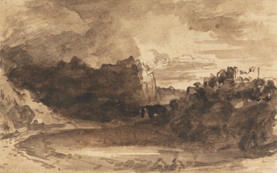 Romantic Landscape with Cliffs and a Castle by John Varley