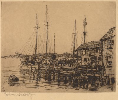 Fishing Boats Along Quay, Noank, Conn. by John Wesley Beatty
