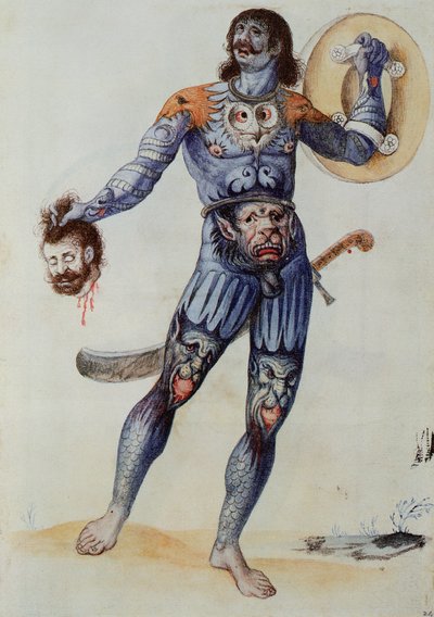 Pictish Man holding a Human Head by John White