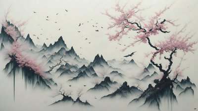 Cherry Blossom Trees Blooming by Josef Johann Michel