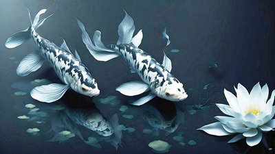 Koi Carp Fish White Marble by Josef Johann Michel