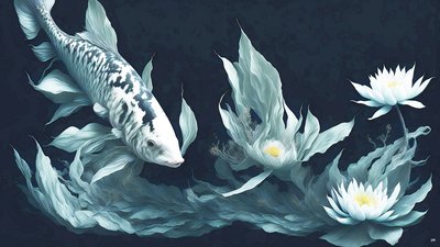 Koi Carp Fish White Marble by Josef Johann Michel