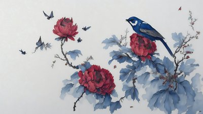 Peony in Blue 01 by Josef Johann Michel