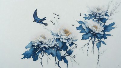 Chrysanthemum Flower in Blue by Josef Johann Michel