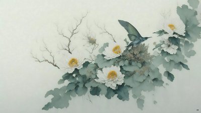 Chrysanthemum Flower in Green by Josef Johann Michel
